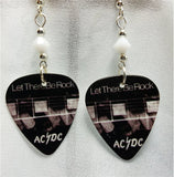 AC/DC Let There Be Rock Guitar Pick Earrings with White Swarovski Crystals
