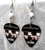 AC/DC Let There Be Rock Guitar Pick Earrings with White Swarovski Crystals