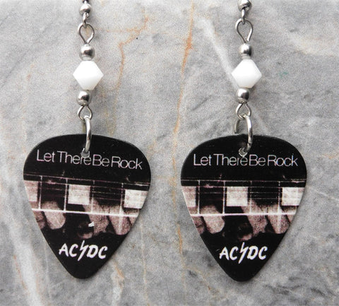 AC/DC Let There Be Rock Guitar Pick Earrings with White Swarovski Crystals