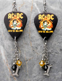 AC/DC Givin The Dog A Bone Guitar Pick Earrings with Bone Stainless Steel Charms and Swarovski Crystal Dangles