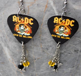 AC/DC Givin The Dog A Bone Guitar Pick Earrings with Bone Stainless Steel Charms and Swarovski Crystal Dangles