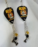 AC/DC Givin The Dog A Bone Guitar Pick Earrings with Bone Charms and Swarovski Crystal Dangles