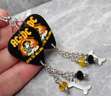 AC/DC Givin The Dog A Bone Guitar Pick Earrings with Bone Stainless Steel Charms and Swarovski Crystal Dangles