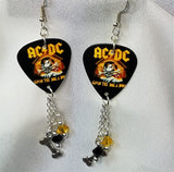 AC/DC Givin The Dog A Bone Guitar Pick Earrings with Bone Charms and Swarovski Crystal Dangles