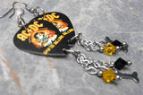 AC/DC Givin The Dog A Bone Guitar Pick Earrings with Bone Stainless Steel Charms and Swarovski Crystal Dangles