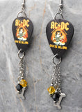 AC/DC Givin The Dog A Bone Guitar Pick Earrings with Bone Stainless Steel Charms and Swarovski Crystal Dangles
