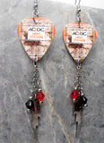 AC/DC High Voltage Guitar Pick Earrings with Swarovski Crystal and Charm Dangles