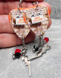 AC/DC High Voltage Guitar Pick Earrings with Swarovski Crystal and Charm Dangles