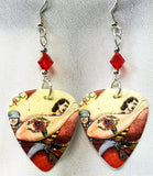 AC/DC Dirty Deeds Done Dirt Cheap Guitar Pick Earrings with Red Swarovski Crystals