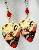 AC/DC Dirty Deeds Done Dirt Cheap Guitar Pick Earrings with Red Swarovski Crystals