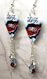 AC/DC Razor's Edge Guitar Pick Earrings with Aqua Blue, Red, and Metallic Silver Swarovski Crystal Dangles