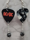 AC/DC Angus Young Guitar Pick Earrings with Pewter Pave Bead Dangles