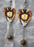 AC/DC Angus Young Highway to Hell Guitar Pick Earrings with Dark Gold Pave Bead Dangles