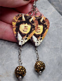 AC/DC Angus Young Highway to Hell Guitar Pick Earrings with Dark Gold Pave Bead Dangles