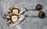 AC/DC Angus Young Highway to Hell Guitar Pick Earrings with Dark Gold Pave Bead Dangles