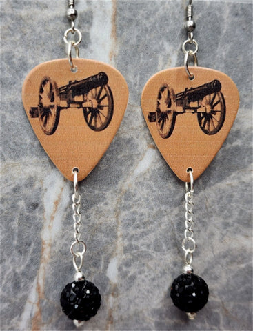 ACDC For Those About to Rock Guitar Pick Earrings with Black Pave Bead Dangles