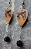 ACDC For Those About to Rock Guitar Pick Earrings with Black Pave Bead Dangles