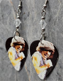 AC/DC Brian Johnson Guitar Pick Earrings with Clear Swarovski Crystals