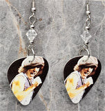 AC/DC Brian Johnson Guitar Pick Earrings with Clear Swarovski Crystals