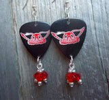 Aerosmith Guitar Pick Earrings with Transparent Red Swarovski Crystal Dangles