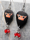 Aerosmith Guitar Pick Earrings with Transparent Red Swarovski Crystal Dangles