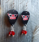 Aerosmith Guitar Pick Earrings with Transparent Red Swarovski Crystal Dangles