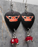 Aerosmith Guitar Pick Earrings with Transparent Red Swarovski Crystal Dangles