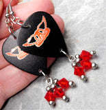 Aerosmith Guitar Pick Earrings with Transparent Red Swarovski Crystal Dangles