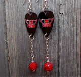 Aerosmith Guitar Pick Earrings with Red Pave Bead Dangles