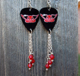 Aerosmith Guitar Pick Earrings with Opaque Red Swarovski Crystal Dangles