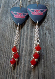 Aerosmith Guitar Pick Earrings with Opaque Red Swarovski Crystal Dangles