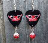 Aerosmith Guitar Pick Earrings with Red to White Ombre Pave Bead Dangles