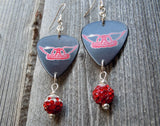 Aerosmith Guitar Pick Earrings with Red to White Ombre Pave Bead Dangles