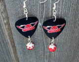 Aerosmith Guitar Pick Earrings with Red to White Ombre Pave Bead Dangles