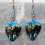 Aerosmith Group Picture Guitar Pick Earrings with Aqua Blue Swarovski Crystals
