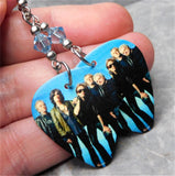 Aerosmith Group Picture Guitar Pick Earrings with Aqua Blue Swarovski Crystals
