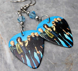 Aerosmith Group Picture Guitar Pick Earrings with Aqua Blue Swarovski Crystals