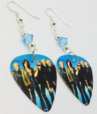 Aerosmith Group Picture Guitar Pick Earrings with Aqua Blue Swarovski Crystals