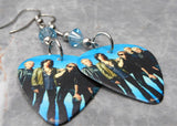 Aerosmith Group Picture Guitar Pick Earrings with Aqua Blue Swarovski Crystals