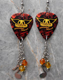 Aerosmith Permanent Vacation Guitar Pick Earrings with Charm and Swarovski Crystal Dangles
