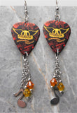 Aerosmith Permanent Vacation Guitar Pick Earrings with Charm and Swarovski Crystal Dangles