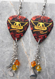 Aerosmith Permanent Vacation Guitar Pick Earrings with Charm and Swarovski Crystal Dangles