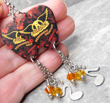 Aerosmith Permanent Vacation Guitar Pick Earrings with Charm and Swarovski Crystal Dangles