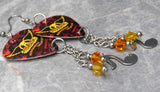 Aerosmith Permanent Vacation Guitar Pick Earrings with Charm and Swarovski Crystal Dangles