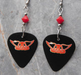 Aerosmith Black Guitar Pick Earrings with Opaque Red Swarovski Crystals