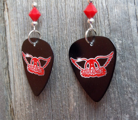 Aerosmith Black Guitar Pick Earrings with Opaque Red Swarovski Crystals