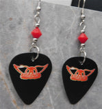 Aerosmith Black Guitar Pick Earrings with Opaque Red Swarovski Crystals