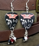 Aerosmith Group Picture and Logo Guitar Pick Earrings with Swarovski Crystal Dangles