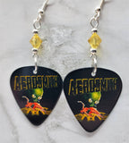 Aerosmith Alien Guitar Pick Earrings with Lime Green Swarovski Crystals