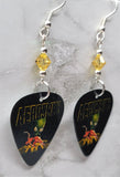 Aerosmith Alien Guitar Pick Earrings with Lime Green Swarovski Crystals